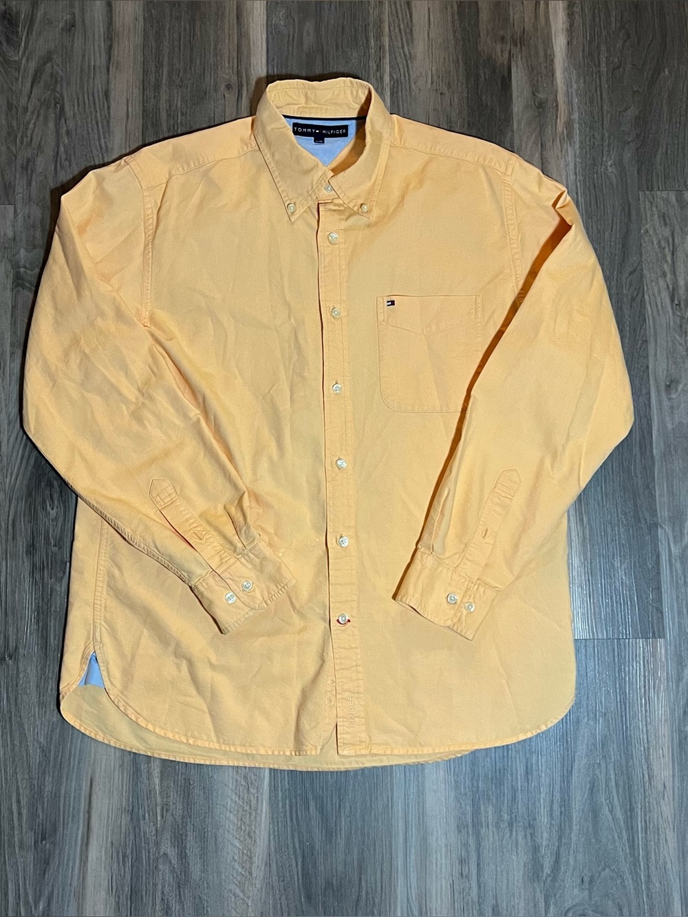 Tommy Hilfiger Shirt Button Up Men's Size L Orange Long Sleeve With Pocket